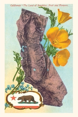 "The Vintage Journal California Map with Bear and Poppies by Found Image Press