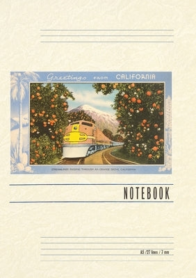 Vintage Lined Notebook Greetings from California, Train through Orange Groves by Found Image Press