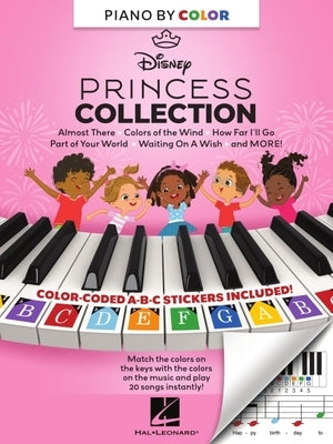 Piano-By-Color - Disney Princess Collection Piano Sheet Music Songbook by Various Color Coded Notation with Matching Stickers 20 Disney Princess Songs by
