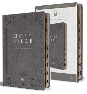 KJV Holy Bible, Giant Print Thinline Large Format, Gray Premium Imitation Leather with Ribbon Marker, Red Letter, and Thumb Index by King James Version
