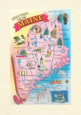 Vintage Lined Notebook Greetings from Maine, Map by Found Image Press