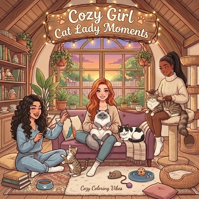 Cozy Girl Cat Lady Moments: Cute Comfy Homebody Adult & Teens Coloring Book Easy Bold Line Hygge Design, Relaxing Home Comfort Kitten Scenes & Daily G by Vibes, Cozy Coloring