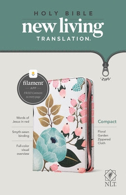 NLT Compact Zipper Bible, Filament-Enabled Edition (Cloth, Floral Garden, Red Letter) by Tyndale