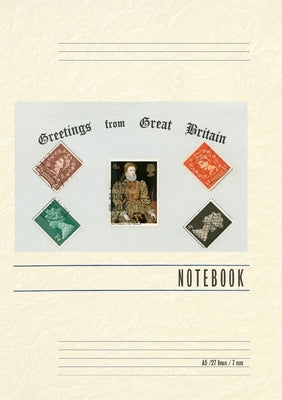 Vintage Lined Notebook Greetings from Great Britain, Stamps by Found Image Press