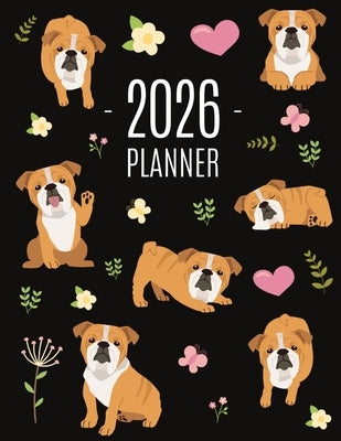 Bulldog Planner 2026: Beautiful Dog Organizer: January-December (12 Months) Cute Agenda With Puppy, Butterflies & Flowers by Press, Happy Oak Tree