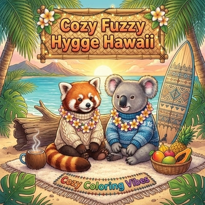 Cozy Fuzzy Hygge Hawaii: Easy Bold Line Coloring Book Tropical Island Serenity, Luau Nights, Palm Tree Breezes, Beach Bungalows & Plush Animal Paradis by Vibes, Cozy Coloring