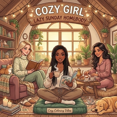 Cozy Girl Lazy Sunday Homebody: Cute Comfy Coloring Book for Adults & Teens Easy Bold Line Hygge Design & Relaxing Home Scenes, Daily Good Vibes Momen by Vibes, Cozy Coloring