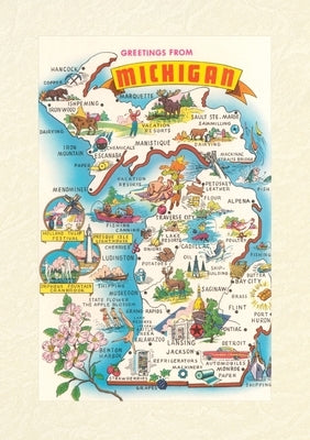 Vintage Lined Notebook Greetings from Michigan, Map by Found Image Press