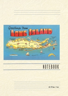 Vintage Lined Notebook Greetings from Long Island, New York, Map by Found Image Press