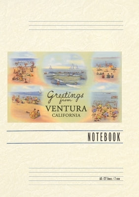 Vintage Lined Notebook Pastel Beach Scenes, Greetings from Ventura, California by Found Image Press