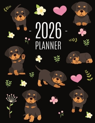 Rottweiler Planner 2026: Organizer: January-December (12 Months) Cute Dog Year Scheduler with Pretty Pink Hearts by Press, Pimpom Pretty