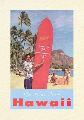 Vintage Lined Notebook Greetings from Hawaii, Long Board with Temperatures by Found Image Press