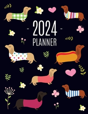 Dachshund Planner 2024: Funny Dog Monthly Agenda January-December Organizer (12 Months) Cute Puppy Scheduler with Flowers & Pretty Pink Hearts by Press, Happy Oak Tree