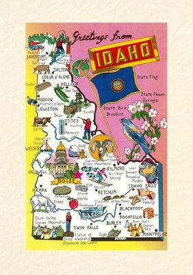 Vintage Lined Notebook Greetings from Idaho, Map of Highlights by Found Image Press