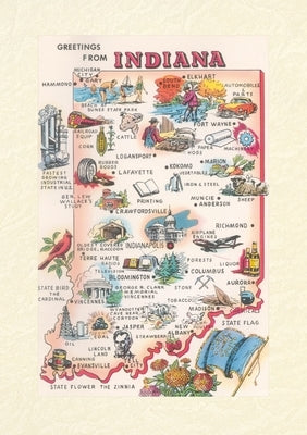 Vintage Lined Notebook Greetings from Indiana, Map by Found Image Press