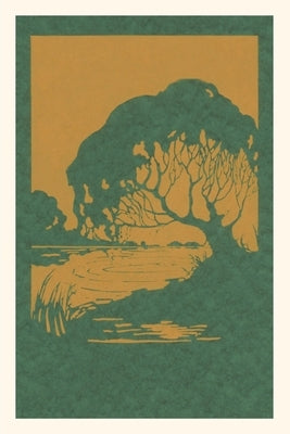 Vintage Journal Woodcut of Tree and Pond by Found Image Press