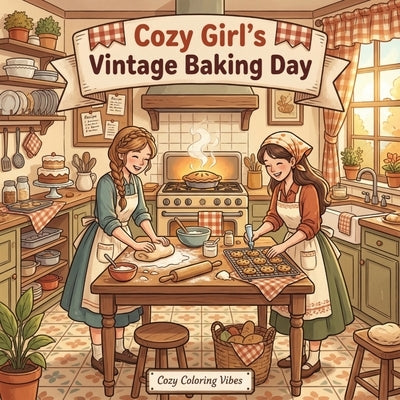 Cozy Girl's Vintage Baking Day: Cute Hygge Coloring Book for Adults & Teens Easy Bold Line Retro Aprons, Rolling Pins, Recipe Cards, Pie Counters & Ol by Vibes, Cozy Coloring